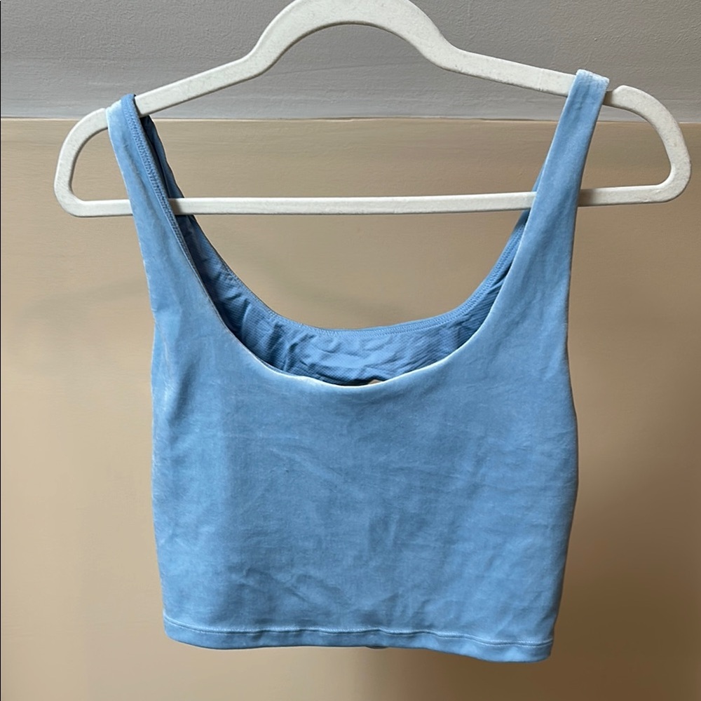 Athleta Light Blue Velvet Crop top/ Built in Bra, L